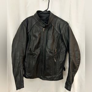Deer field leathers women’s motor cycle jacket.